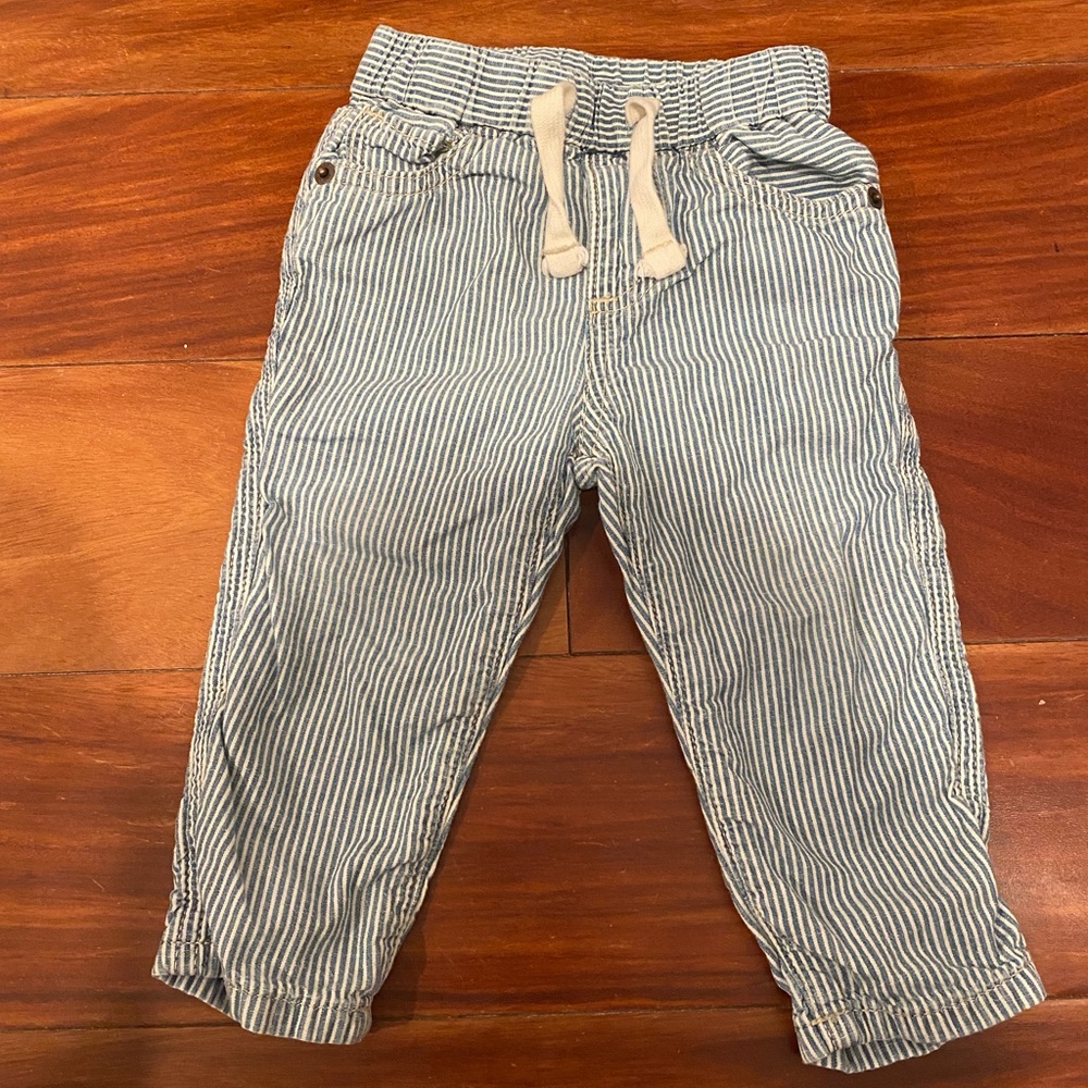 Baby Gap Blue & White Railroad Stripe Pull On Pants - 6-12 months
